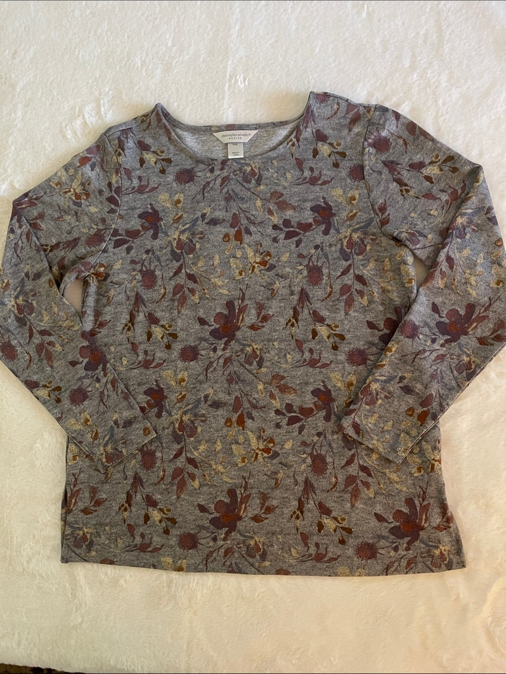 Christopher & Banks Floral Crewneck Sweater - Gray, Mauve & Mustard SZ PM